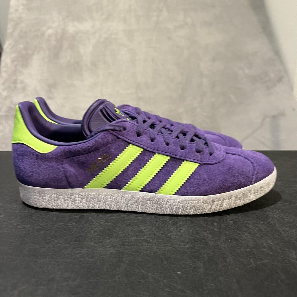 Adidas Gazelle Shoes Mens Size 8.5 Purple Neon Yellow Messi Suede Originals